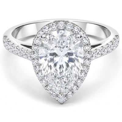 14K White Gold Pear‑Cut Diamond Engagement Ring with Halo (4 ctw)