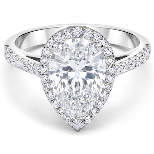 14K White Gold Pear‑Cut Diamond Engagement Ring with Halo (4 ctw) - LA DIAMOND