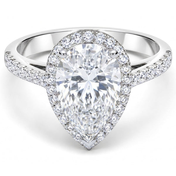 14K White Gold Pear‑Cut Diamond Engagement Ring with Halo (4 ctw)