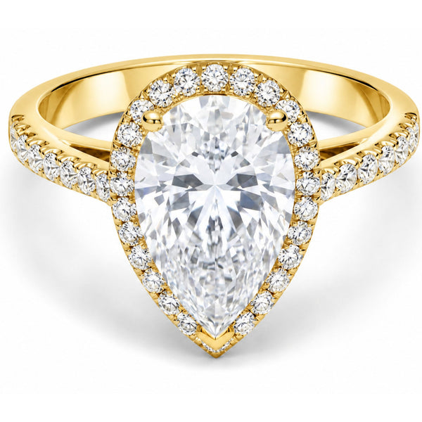 14K White Gold Pear‑Cut Diamond Engagement Ring with Halo (4 ctw) - LA DIAMOND