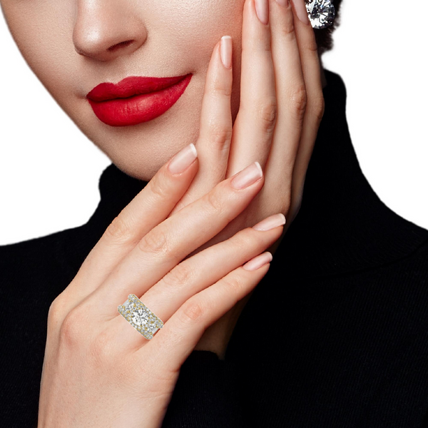 14K White Gold Multi-Row Round Cut Diamond Engagement Ring (6.35 ct) - LA DIAMOND
