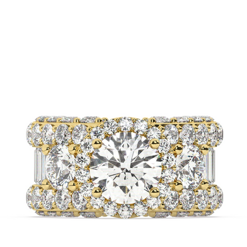 14K White Gold Multi-Row Round Cut Diamond Engagement Ring (6.35 ct) - LA DIAMOND