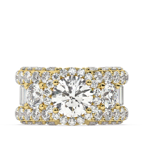 14K White Gold Multi-Row Round Cut Diamond Engagement Ring (6.35 ct) - LA DIAMOND