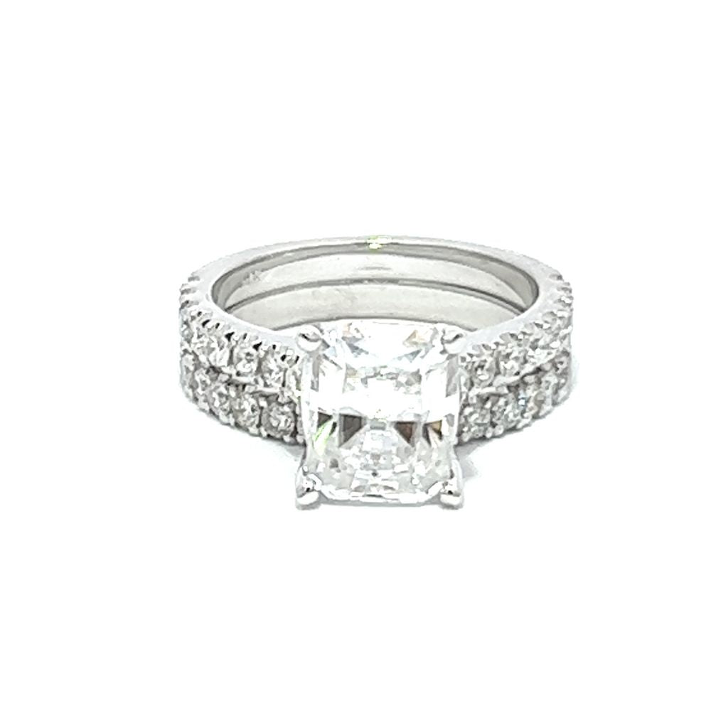 14k White Gold Diamond Cushion And Round Cut Engagement Ring