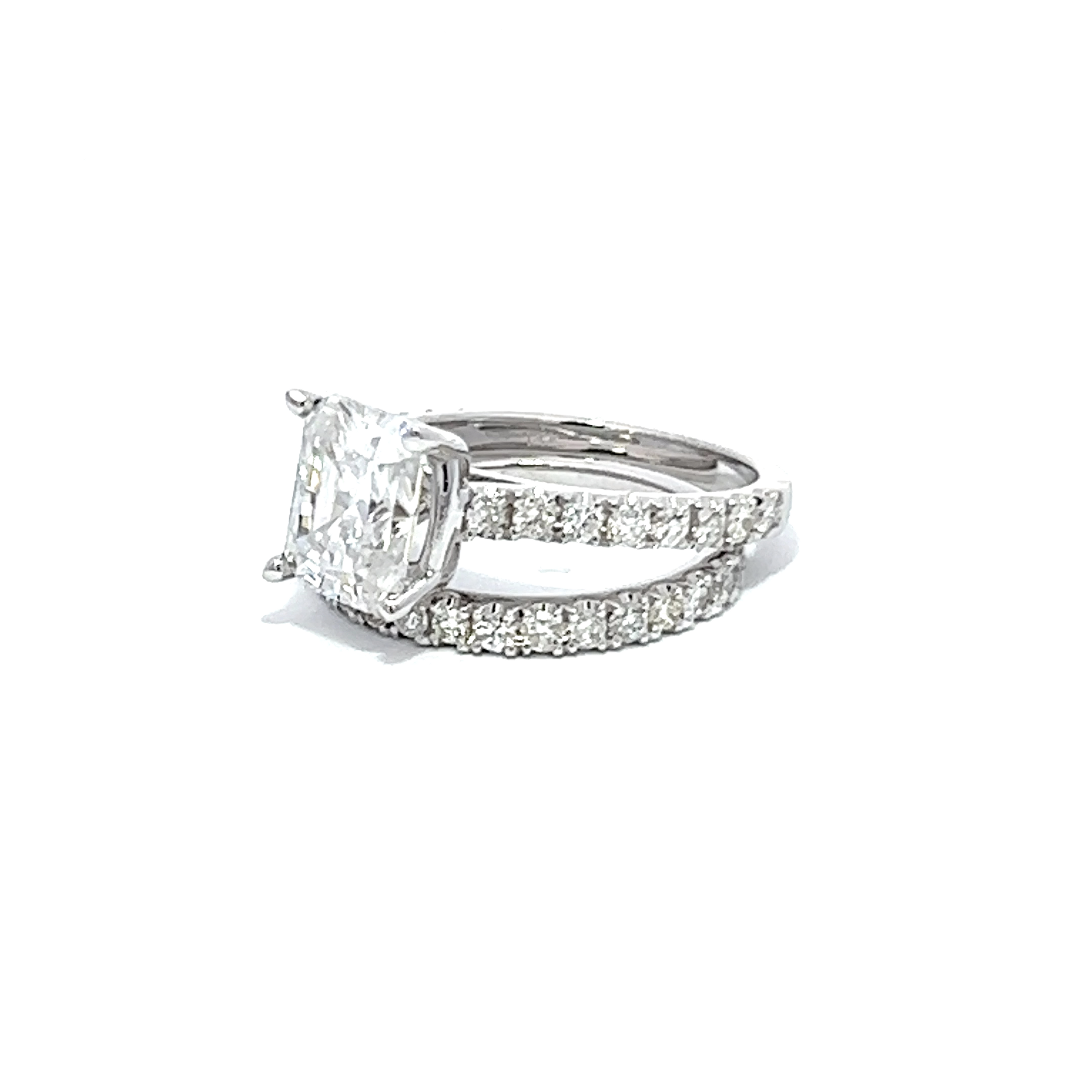 14k White Gold Diamond Cushion And Round Cut Engagement Ring