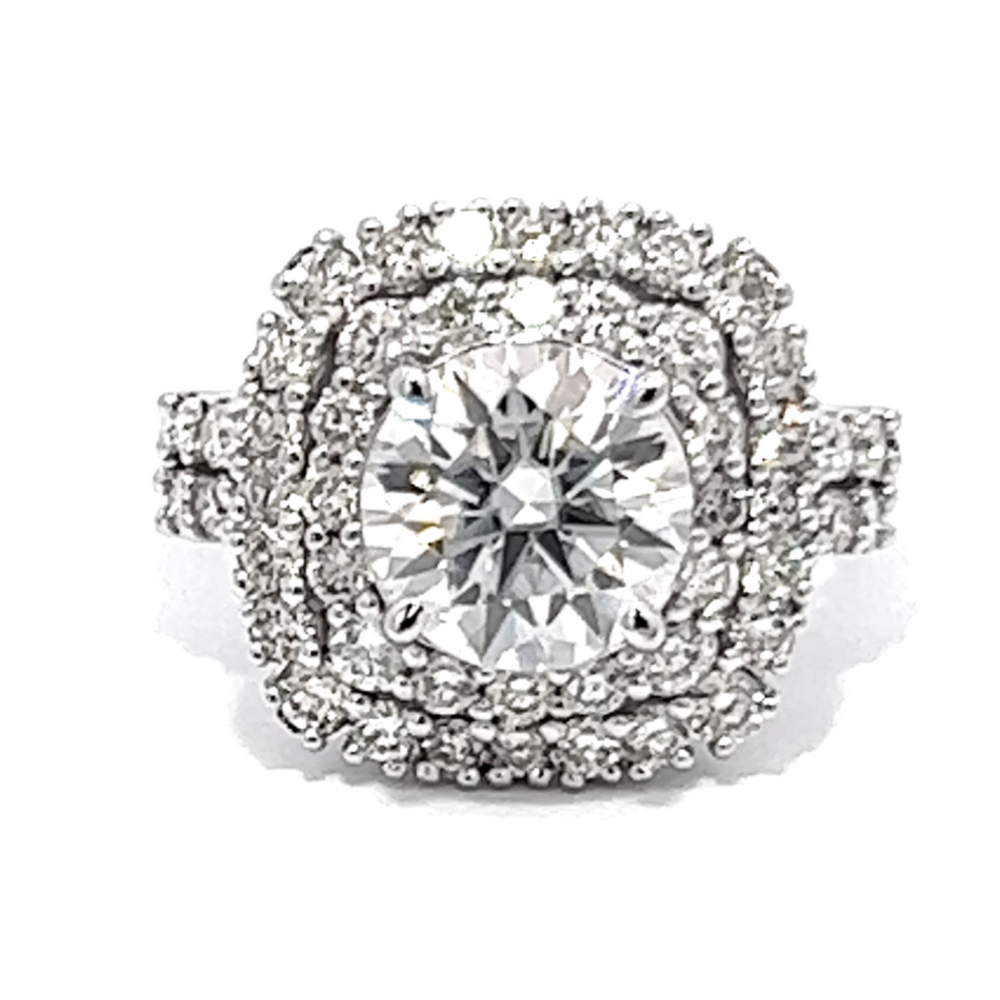14k White Gold Diamond Halo Round Cut Engagement Ring
