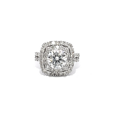 14k White Gold Diamond Halo Round Cut Engagement Ring