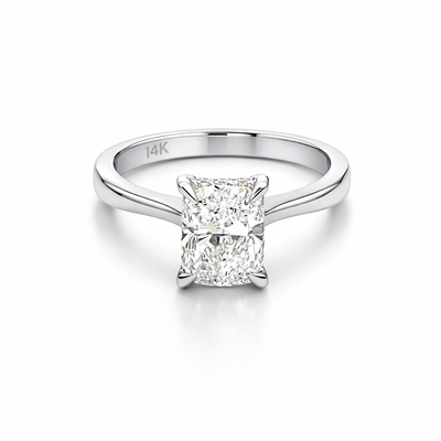 14K White Gold Solitaire Emerald Cut Diamond Ring with Hidden Halo – 1.50ct Center & 0.16ct Accents