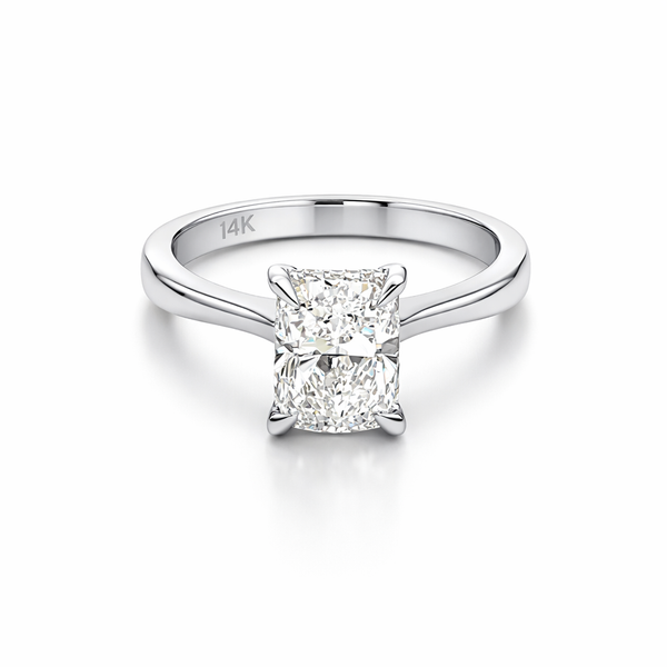 14K White Gold Solitaire Emerald Cut Diamond Ring with Hidden Halo – 1.50ct Center & 0.16ct Accents - LA DIAMOND