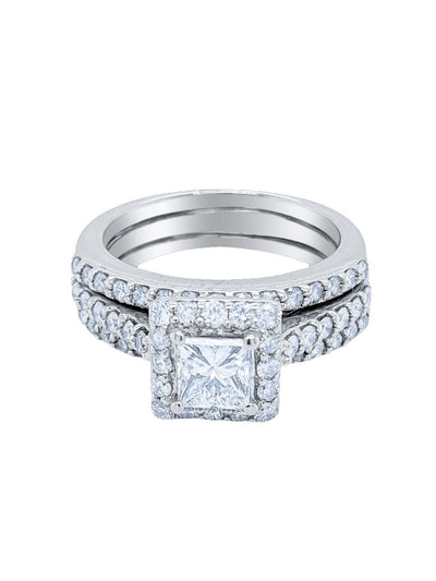 14K White Gold Princess & Round-Cut Diamond Semi-Mount Engagement Ring (1.15 ct)
