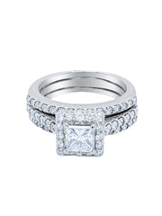 14k White Gold Diamond Princess And Round Cut Engagement Ring Set 1.15c - LA DIAMOND