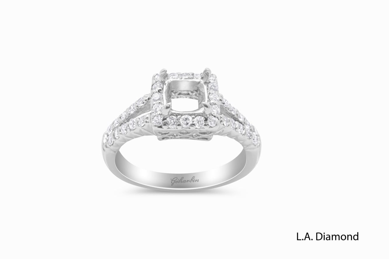 14k White Gold Diamond Princess And Round Cut Semi Mount Engagement Ring 1.01c - LA DIAMOND