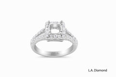 14k White Gold Diamond Princess And Round Cut Semi Mount Engagement Ring 1.01c