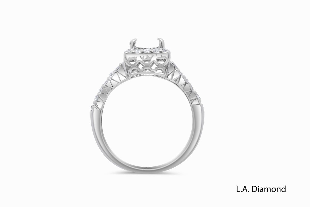 14k White Gold Diamond Princess And Round Cut Semi Mount Engagement Ring 1.01c - LA DIAMOND