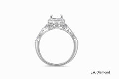 14k White Gold Diamond Princess And Round Cut Semi Mount Engagement Ring 1.01c - LA DIAMOND