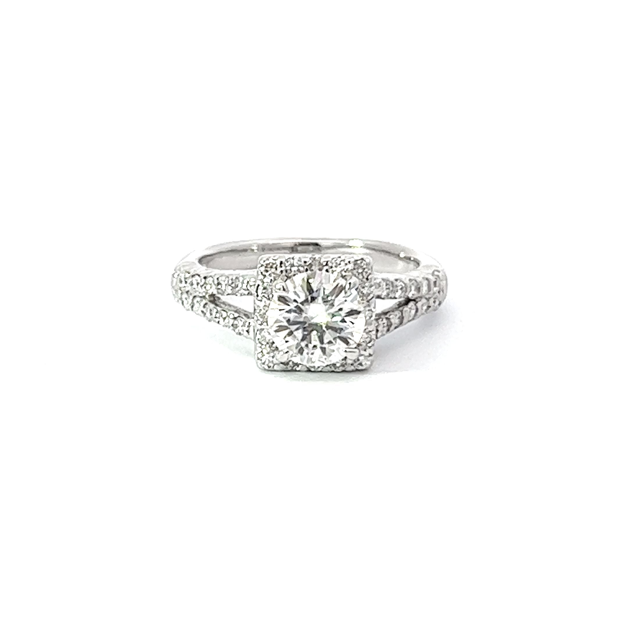 14k White Gold Diamond Princess And Round Cut Semi Mount Engagement Ring 1.01c - LA DIAMOND