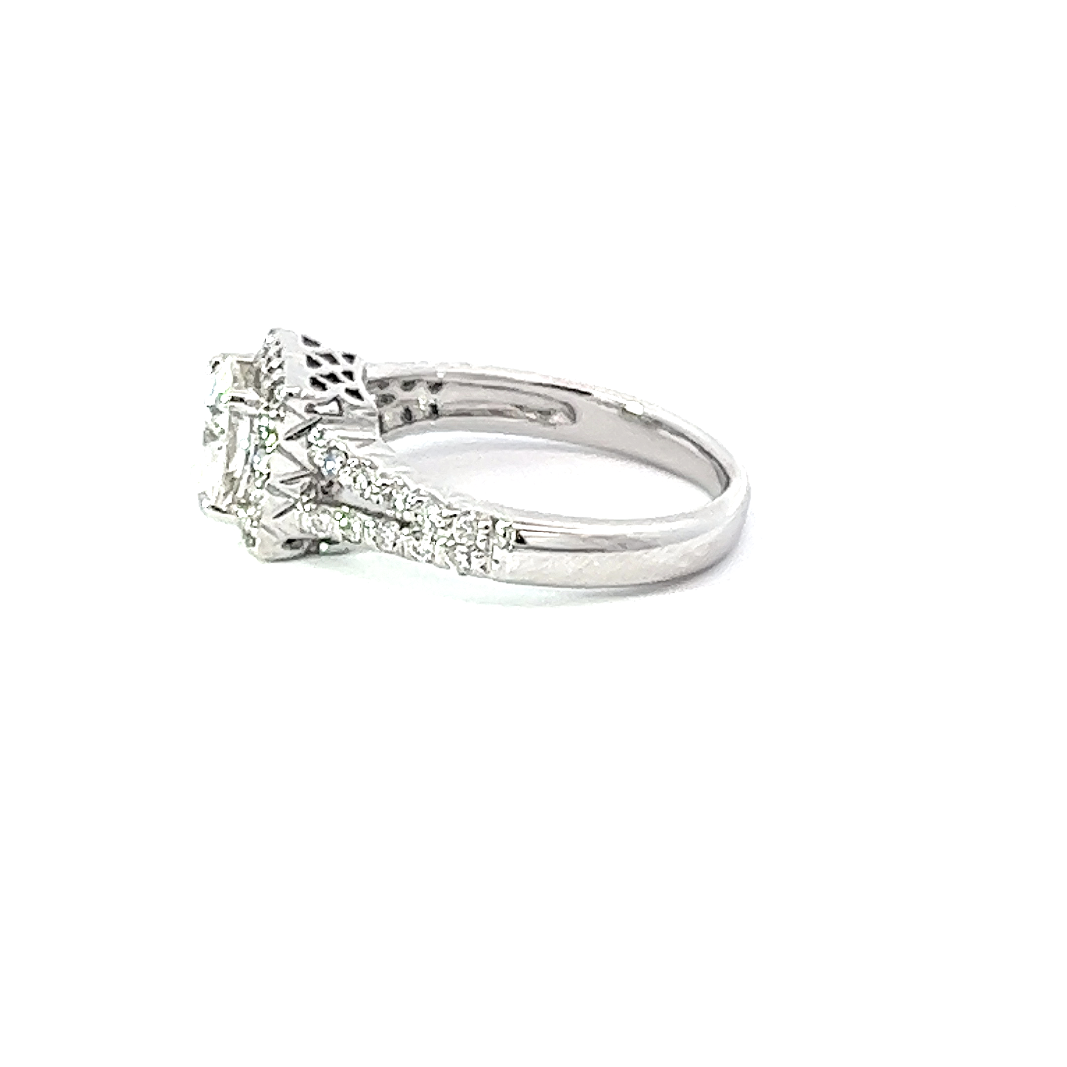 14k White Gold Diamond Princess And Round Cut Semi Mount Engagement Ring 1.01c - LA DIAMOND