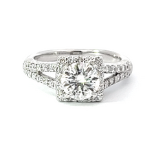 14k White Gold Diamond Princess And Round Cut Semi Mount Engagement Ring 1.01c - LA DIAMOND