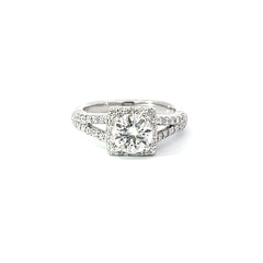 14k White Gold Diamond Princess And Round Cut Semi Mount Engagement Ring 1.01c - LA DIAMOND