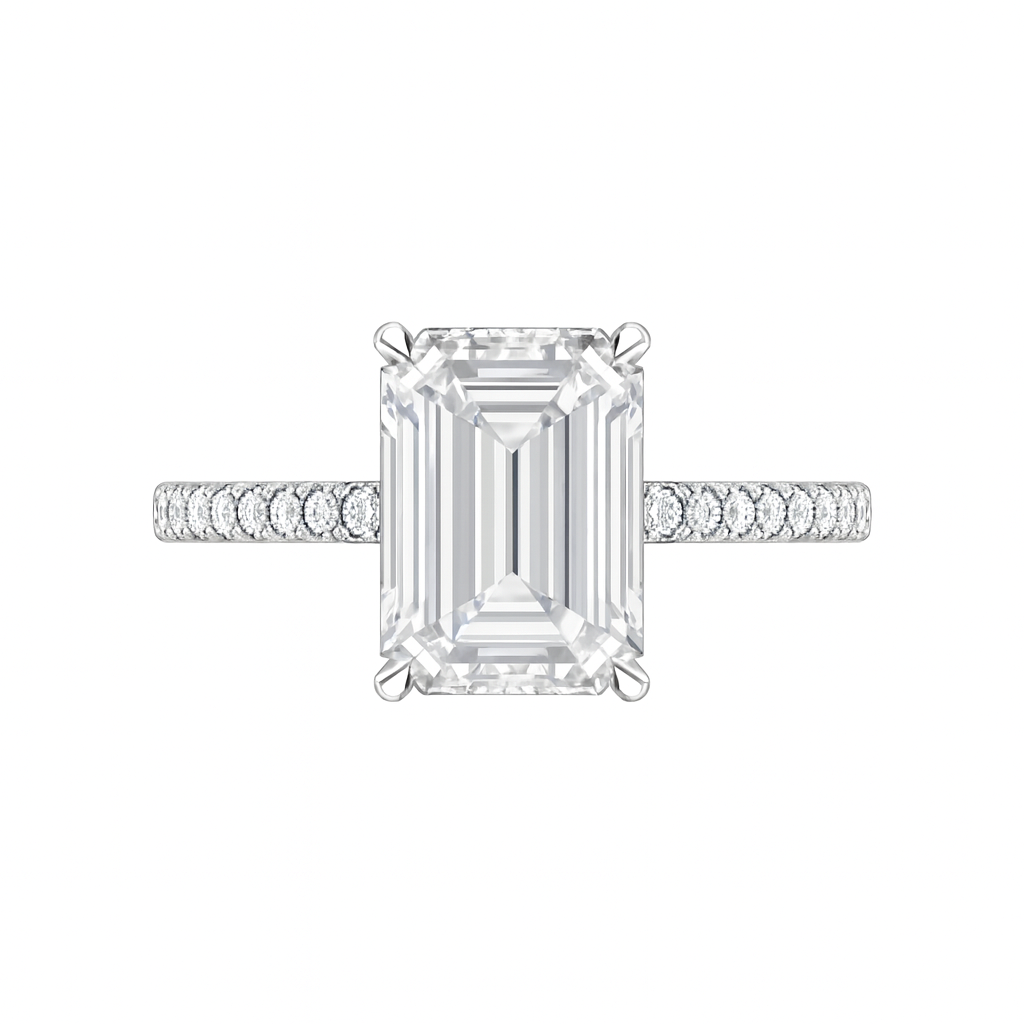 1ct Emerald Cut  Solitaire Diamond with Hidden Halo Engagement Ring
