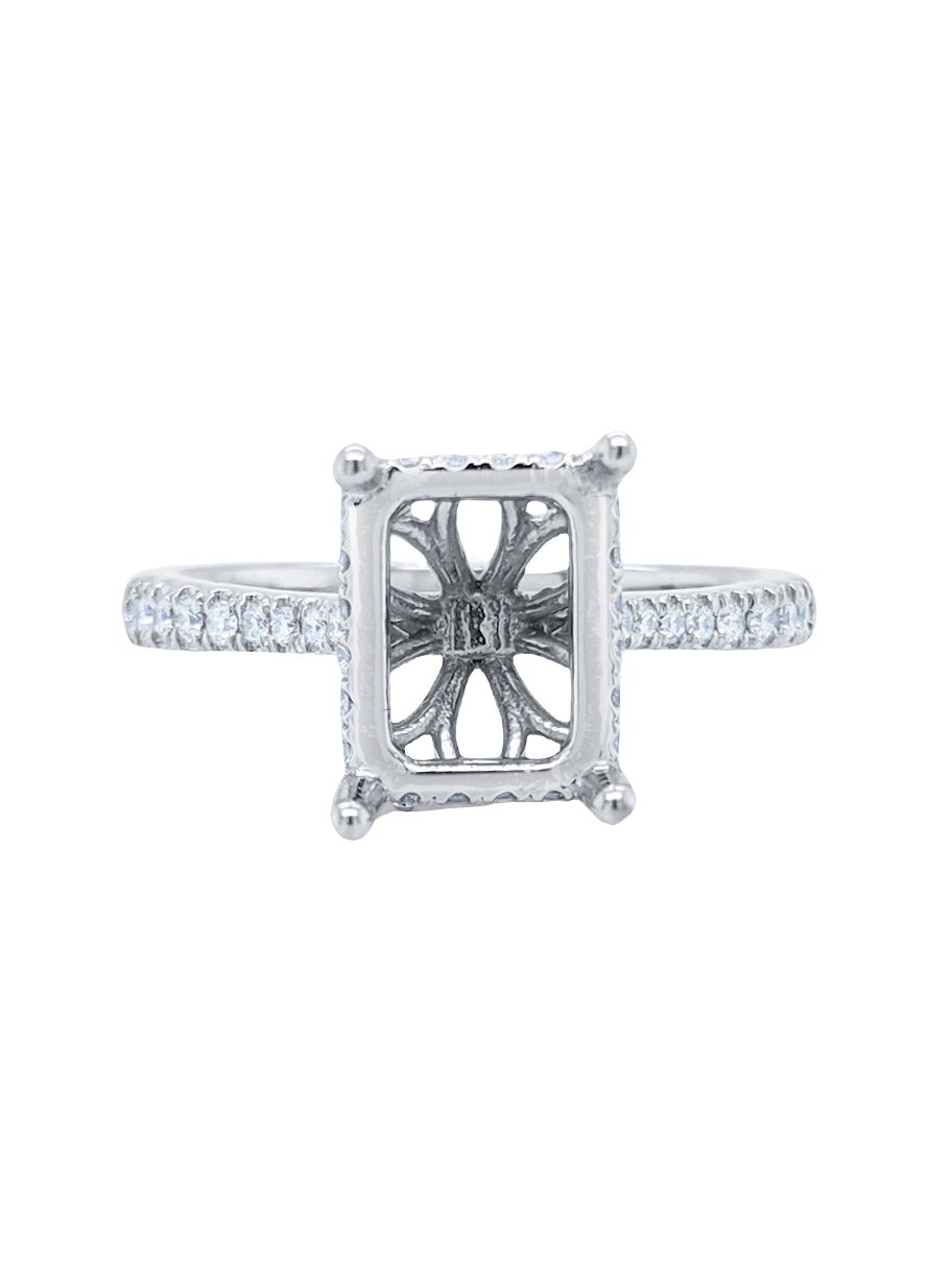 14k White Gold Diamond Emerald Cut Engagement Ring .45c - LA DIAMOND