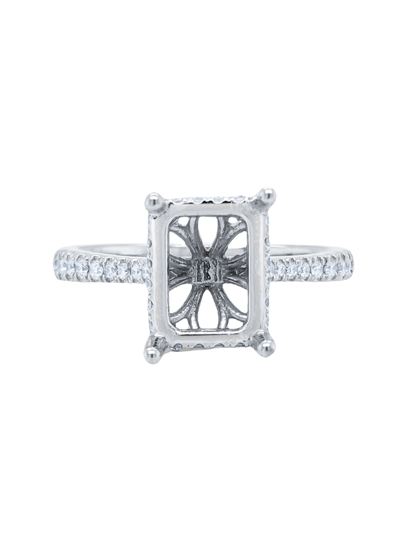 14k White Gold Diamond Emerald Cut Engagement Ring .45c - LA DIAMOND