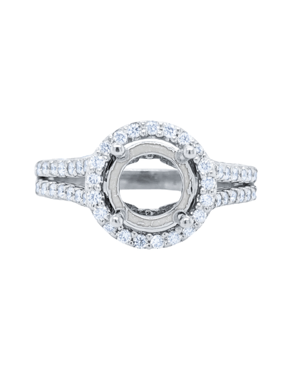 14K White Gold Halo Round Cut Diamond Semi-Mount Engagement Ring (1.75 ct)