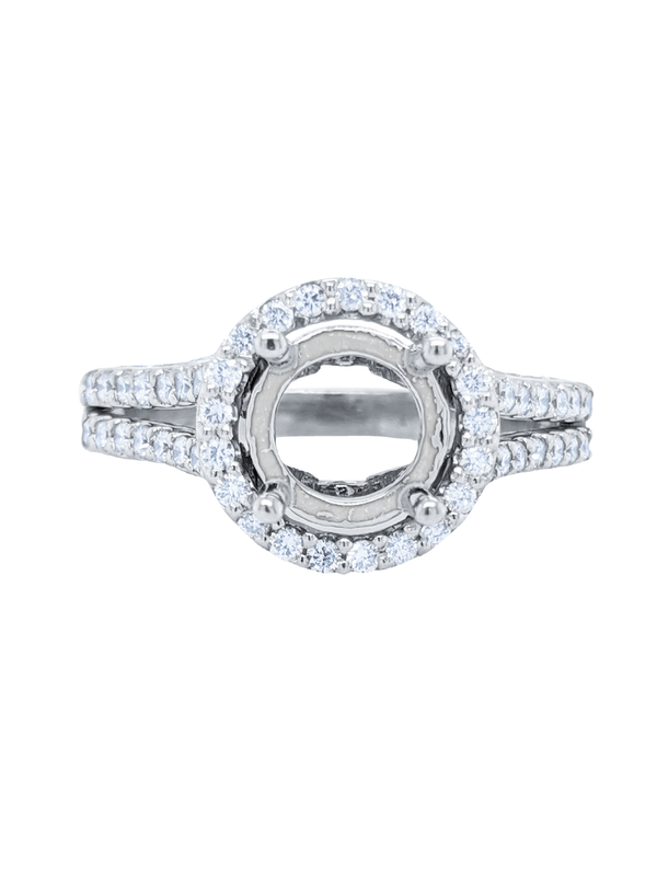 14k White Gold Diamond Halo Round Cut Semi Mount Engagement Ring 1.75c - LA DIAMOND