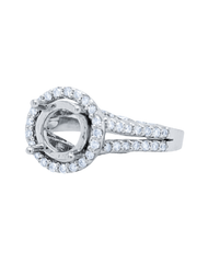 14k White Gold Diamond Halo Round Cut Semi Mount Engagement Ring 1.75c - LA DIAMOND