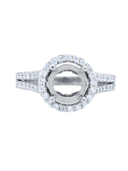 14k White Gold Diamond Halo Round Cut Semi Mount Engagement Ring 1.75c - LA DIAMOND