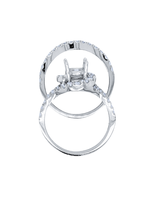 14k White Gold Diamond Round Cut Semi Mount Engagement Ring Set .85c - LA DIAMOND
