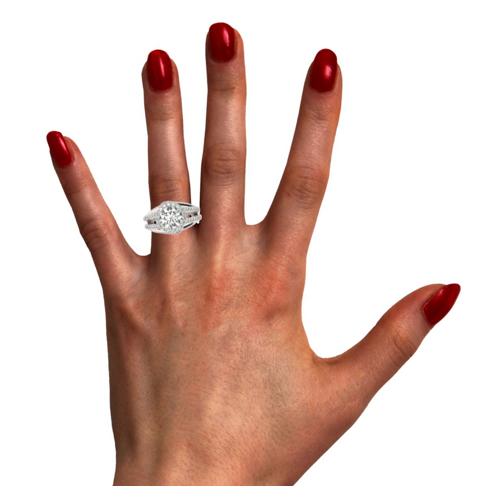14k White Gold Diamond Multi Layer Round Cut Engagement Ring .70c - LA DIAMOND