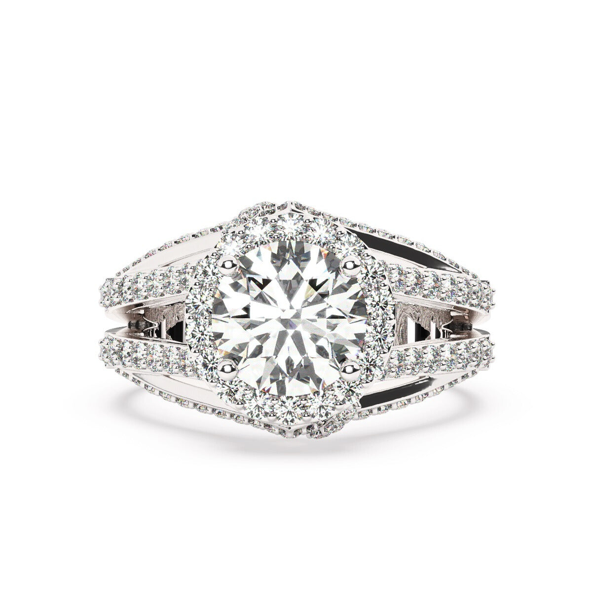 14k White Gold Diamond Multi Layer Round Cut Engagement Ring .70c - LA DIAMOND