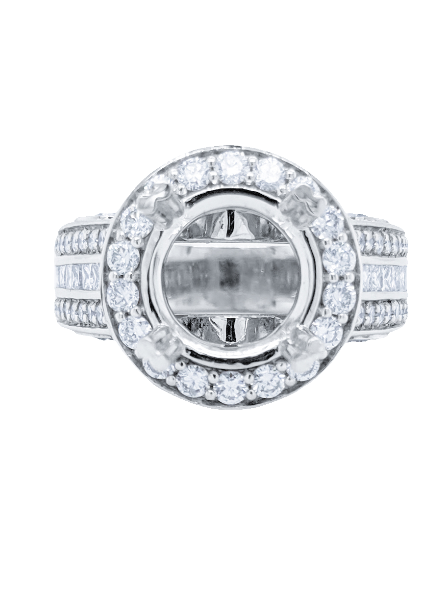 14k White Gold Diamond Round Cut Multi-Layer Semi Mount Engagement Ring - LA DIAMOND