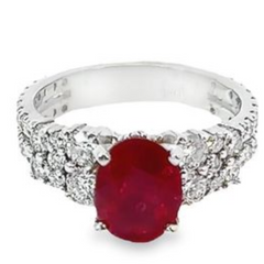 14k White Gold Diamond Ruby Stone Round Cut Ring 1.75