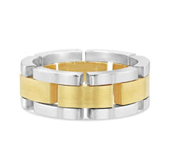New Men's Wedding Band Collection 14K Two Tone - White Gold And Yellow Gold 6.5mm Fancy Design
