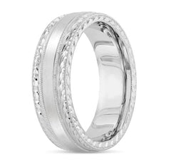New Men's Wedding Band Collection 14K White Gold 6.5mm Fancy Design