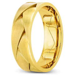 New Men's Wedding Band Collection 14K Yellow Gold 6.5mm Fancy Design