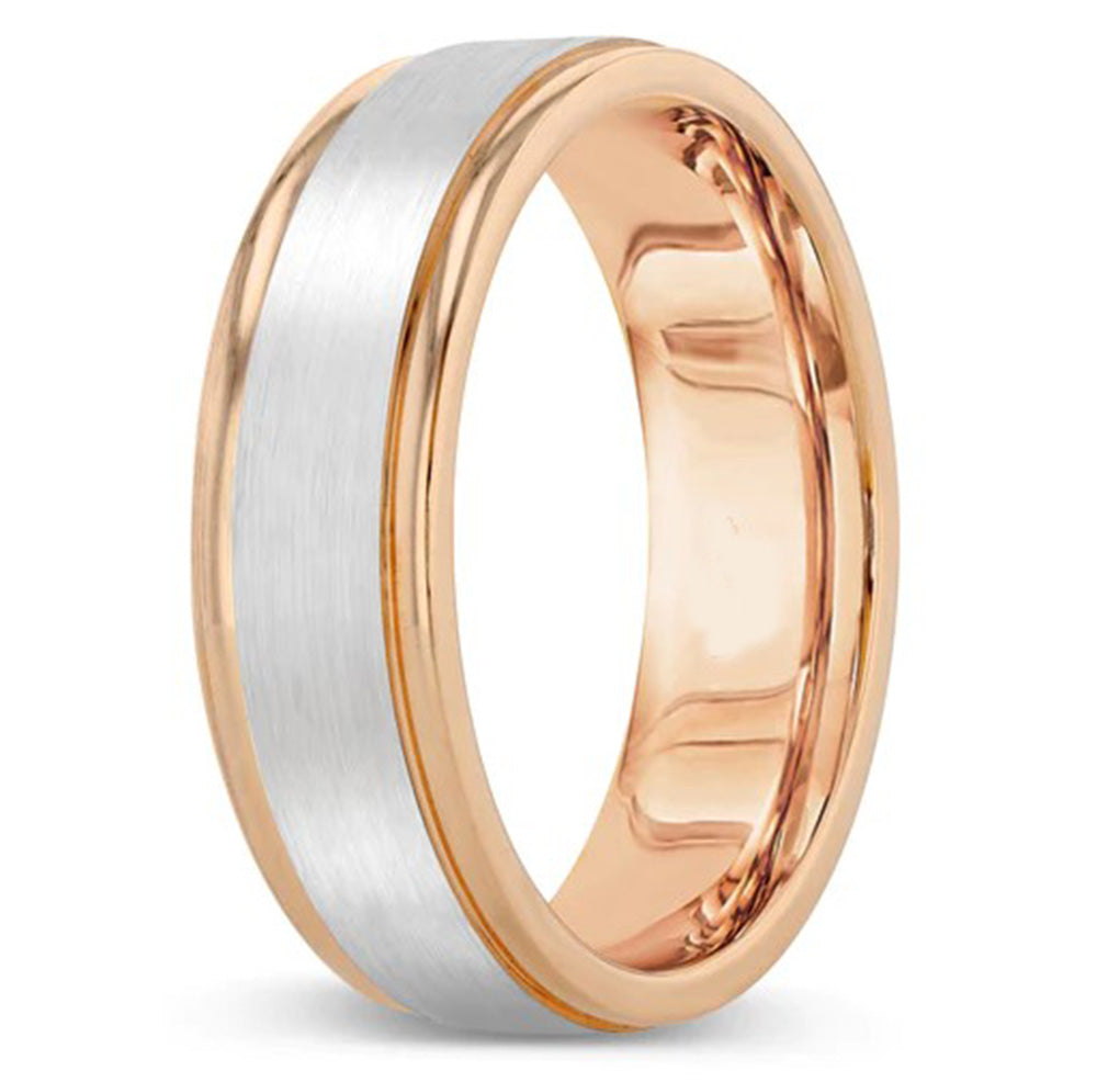 New Men's Wedding Band 14K Two Tone - White And Rose Gold Wedding Band Available In All Sizes
