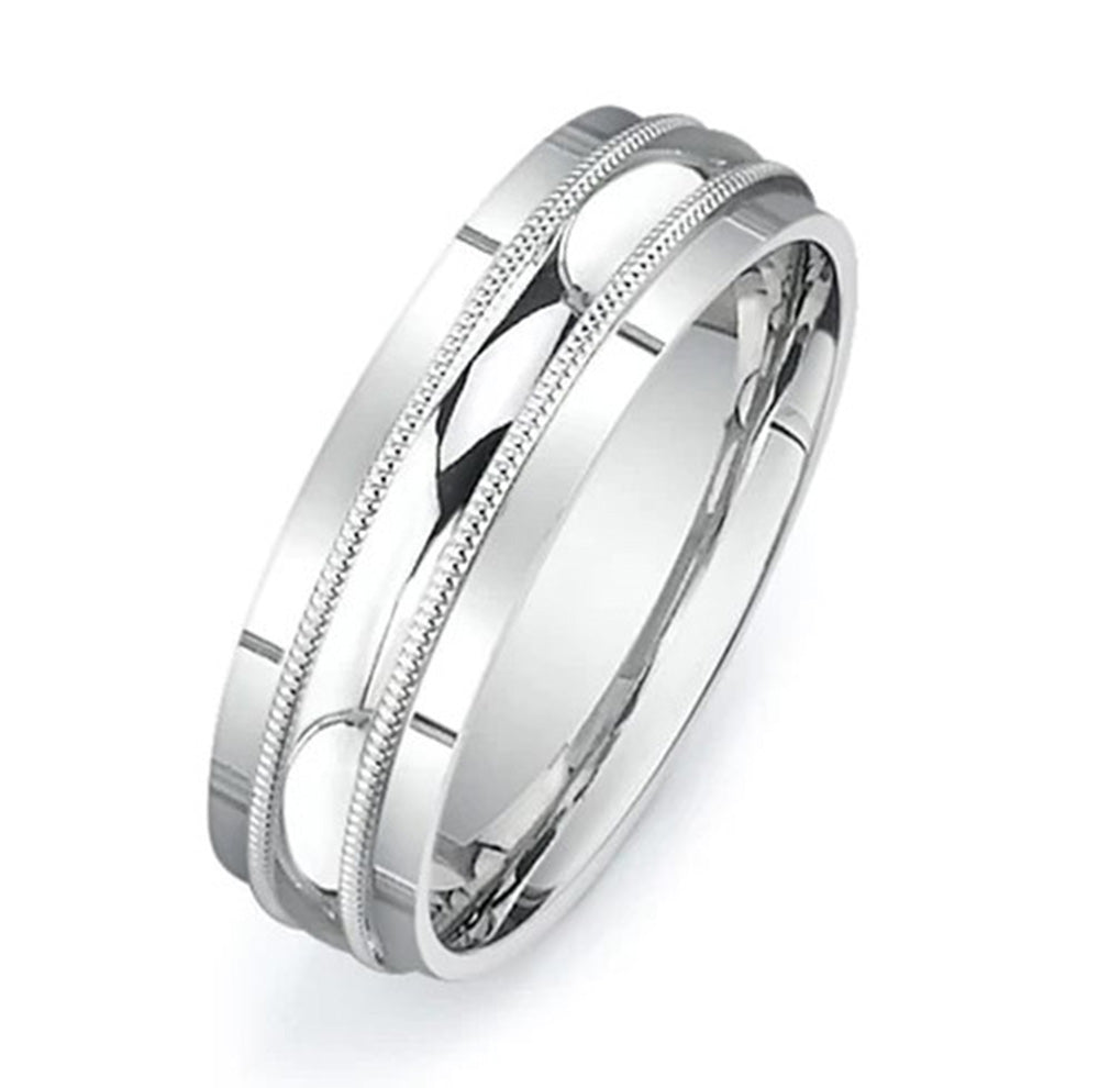 New Men's Wedding Band Collection 14K White Gold 6.5mm Fancy Design