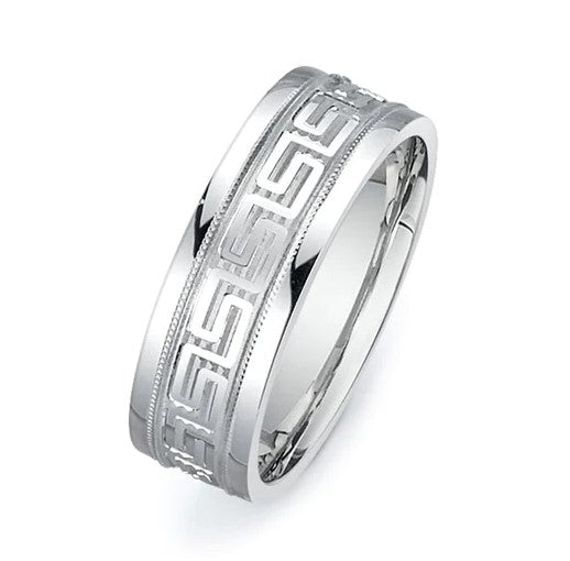 New Men's Wedding Band Collection 14K White Gold 6.5mm Fancy Design