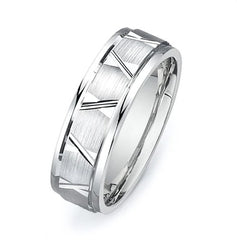 New Men's Wedding Band Collection 14K White Gold 6.5mm Fancy Design