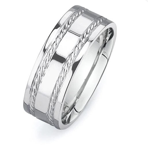 New Men's Wedding Band Collection 14K White Gold 6.5mm Fancy Design