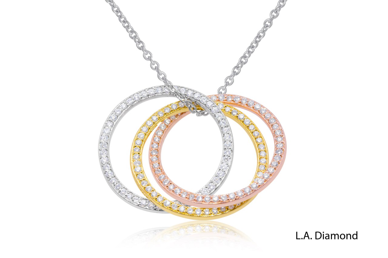 Tri Color Gold Diamond Circle Pendant (1.50 ctw)