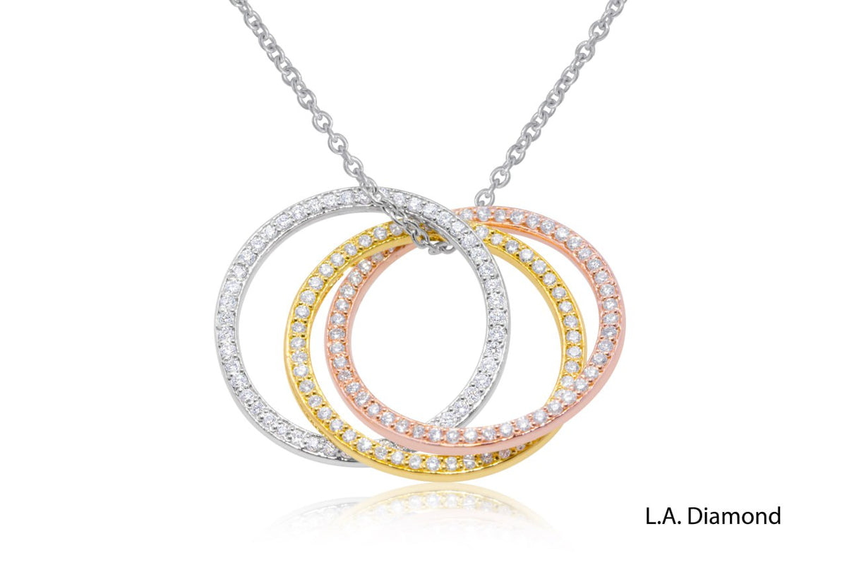 Tri Color Gold Diamond Circle Pendant (1.50 ctw)