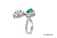 Two-Stone Open Diamond & Emerald Ring (14K White Gold)