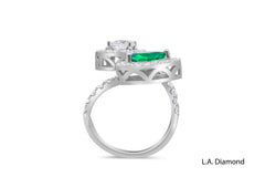 Two-Stone Open Diamond & Emerald Ring (14K White Gold)