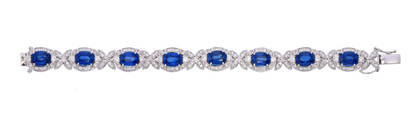 14K White Gold Oval Sapphire & Diamond Cluster Bracelet (13.50 ct)