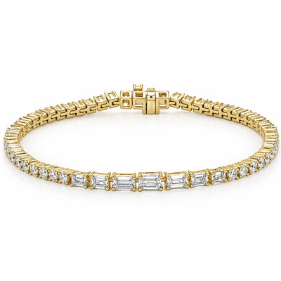 Dainty Baguette Diamond Tennis Bracelet set in 14k Gold
