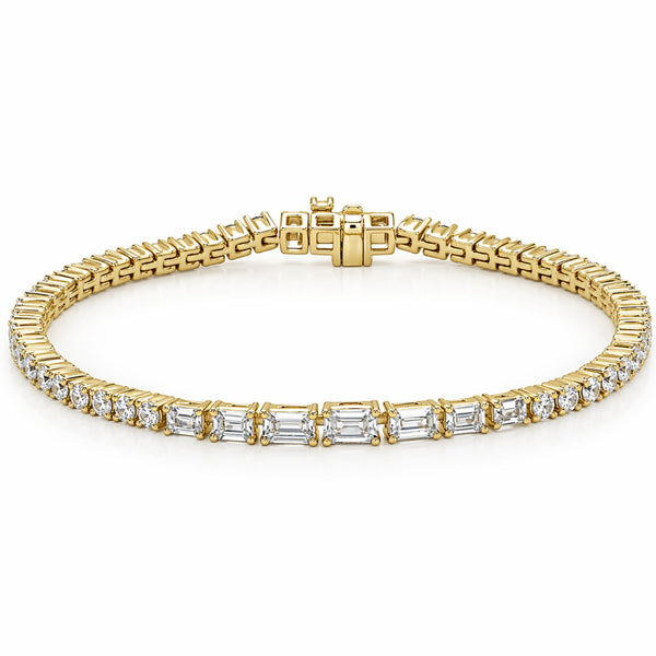 Dainty Baguette Diamond Tennis Bracelet set in 14k Gold